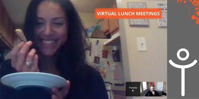 Intelivate's Kris Fannin has a lunch meeting over video conference - technology is key for overcoming common challenges of virtual teams.