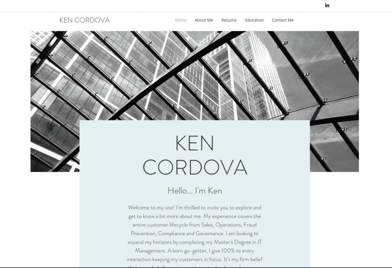simple resume model looking for work career portfolio intro home ken cordova intelivate